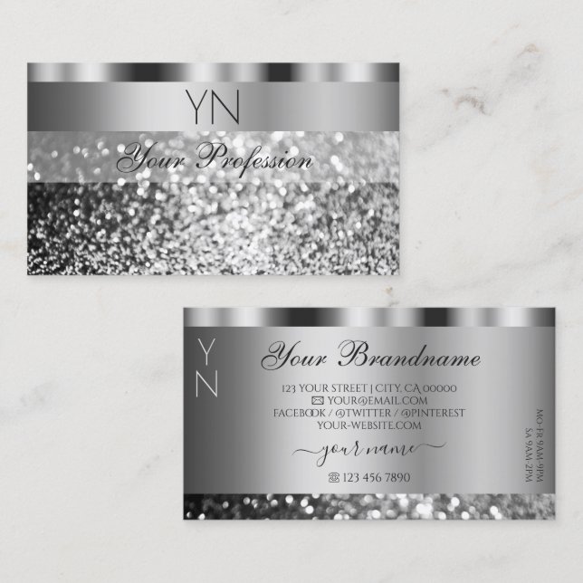 Elegant Silver Sparkling Glitter Monogram Modern Business Card (Front/Back)