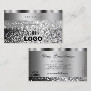 Elegant Silver Sparkling Glitter with Logo Modern Business Card