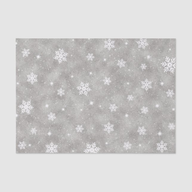 Elegant Silver Sparkling Stars Snowflakes Pattern Tissue Paper (Front)