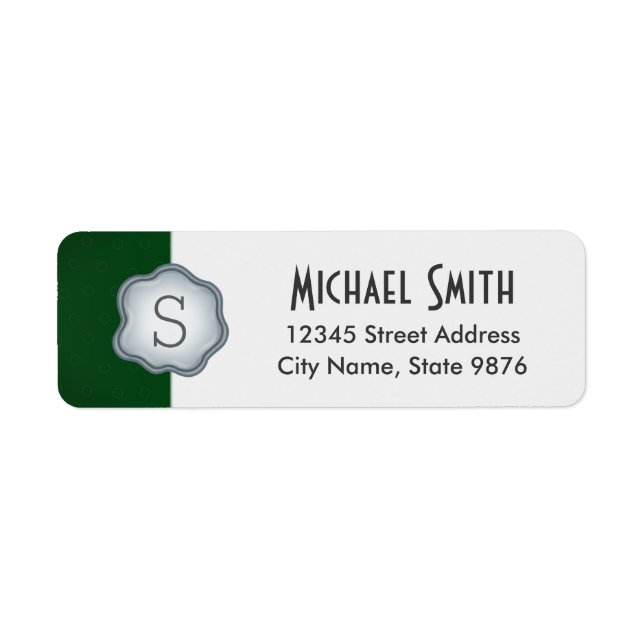 Elegant Silver Stamp Monogram on Forest Green (Front)