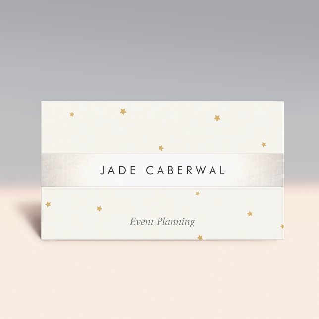 Elegant Silver Striped Gold Star Event Planner Business Card (Creator Uploaded)