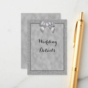 Elegant Silver & Stylish Glitter Wedding Details Enclosure Card