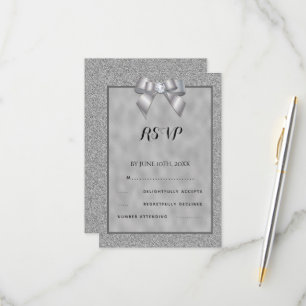 Elegant Silver & Stylish Glitter Wedding RSVP Card