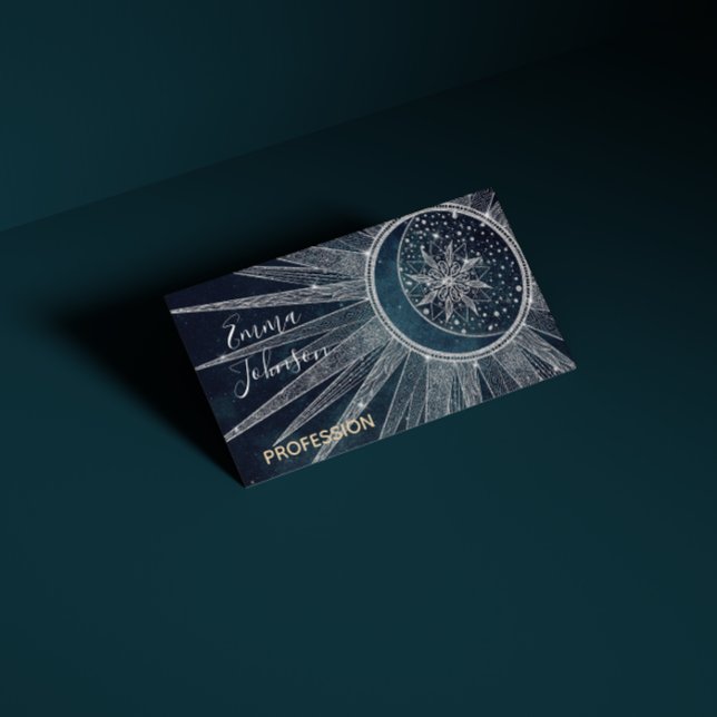 Elegant Silver Sun Moon Doodle Mandala Blue Design Business Card (Creator Uploaded)