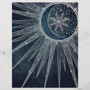 Elegant Silver Sun Moon Doodle Mandala Blue Design Custom Letterhead