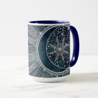 Elegant Silver Sun Moon Doodle Mandala Blue Design