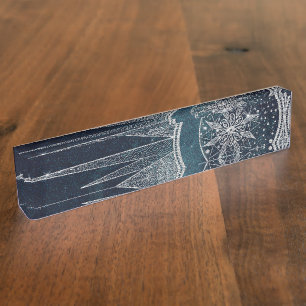 Elegant Silver Sun Moon Doodle Mandala Blue Design Nameplate