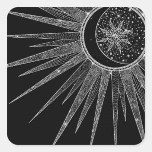 Elegant Silver Sun Moon Mandala Black Design Square Sticker