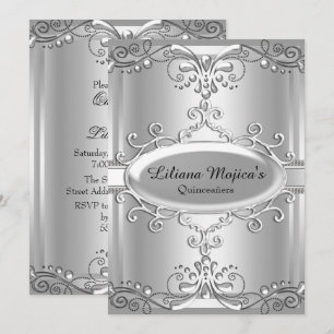 Elegant Silver Swirl Quinceanera Invitation