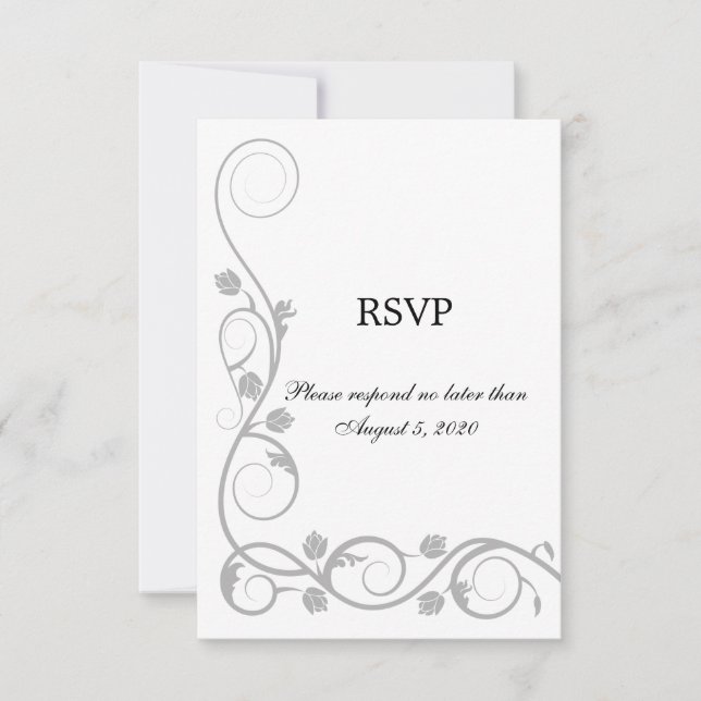 Elegant Silver Swirls RSVP / Reply Card (Front)