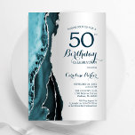 Elegant Silver Teal Agate 50th Birthday Invitation<br><div class="desc">Teal and silver agate 50th birthday party invitation. Elegant modern design featuring watercolor agate marble geode background,  faux glitter silver and typography script font. Trendy invite card perfect for a stylish women's bday celebration. Printed Zazzle invitations or instant download digital printable template.</div>