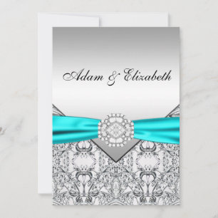 Elegant Silver Teal Blue Wedding Invitations