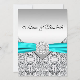 Elegant Silver Teal Blue Wedding Invitations