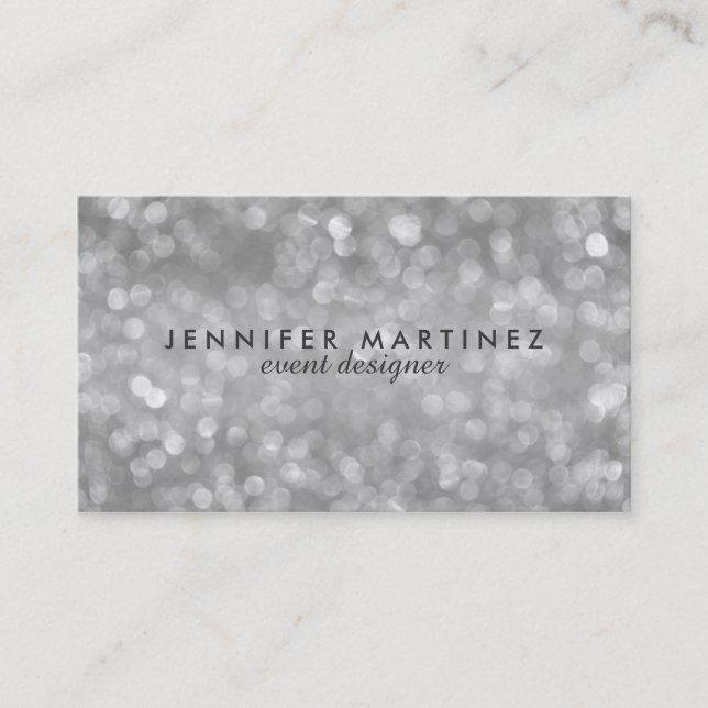 Elegant Silver Tones Glitter & Sparkles Business Card (Front)