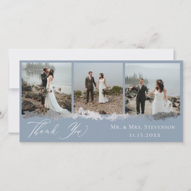 Elegant Silver Vein Wedding Photo Thank You (Front)