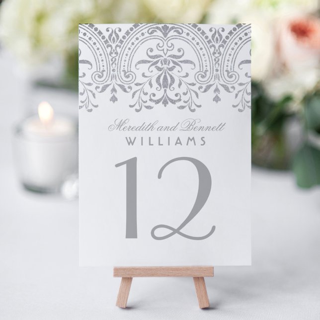 Elegant Silver Vintage Glamour Monogram Table Number (Creator Uploaded)