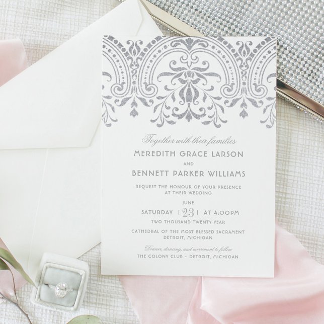 Elegant Silver Vintage Glamour Wedding Invitation (Creator Uploaded)