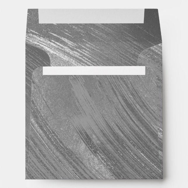 Elegant Silver Watercolor Brush Strokes Wedding Envelope (Back (Bottom))