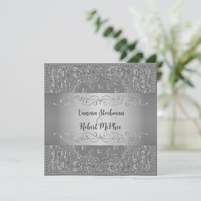 Elegant Silver Wedding Invitation (Standing Front)