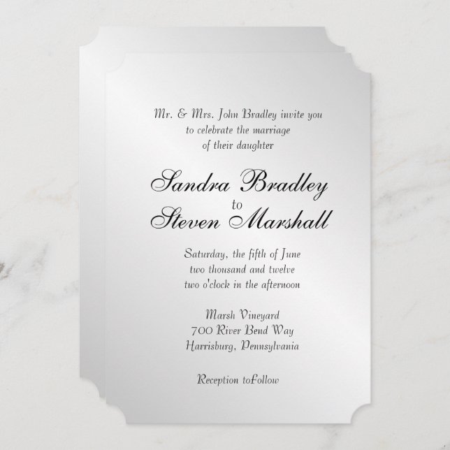 Elegant Silver Wedding Invitation 5"x 7" (Front/Back)
