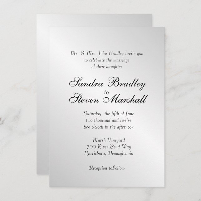 Elegant Silver Wedding Invitations (Front/Back)