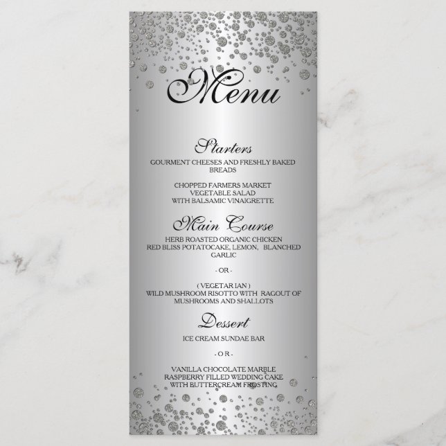 Elegant silver Wedding Menu (Front)