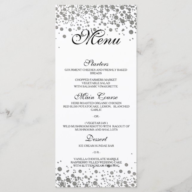 Elegant silver Wedding Menu (Front)
