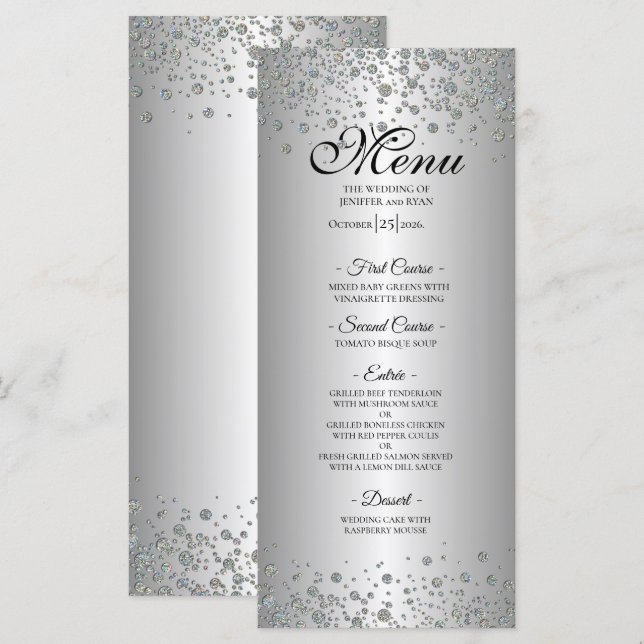 Elegant silver Wedding Menu (Front/Back)