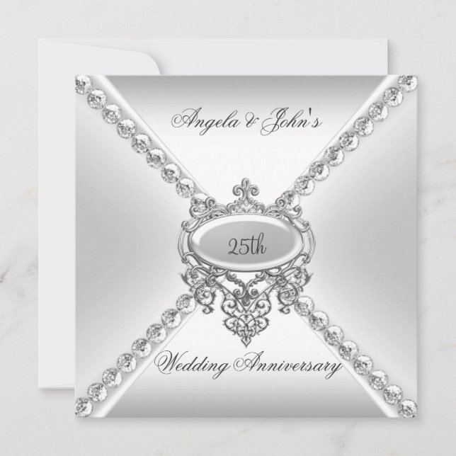 Elegant Silver White 25th Wedding Anniversary 3 Invitation (Front)