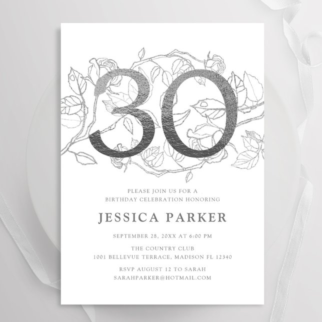 Elegant Silver White 30th Birthday Invitation (Creator Uploaded)
