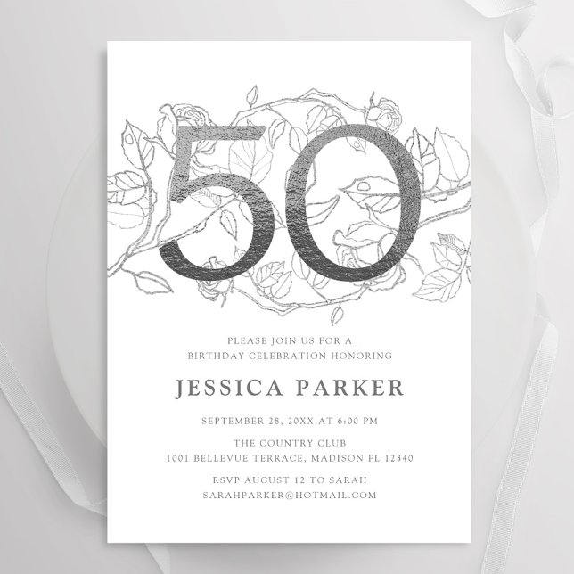 Elegant Silver White 50th Birthday Invitation (Creator Uploaded)