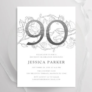 Elegant Silver White 90th Birthday Invitation