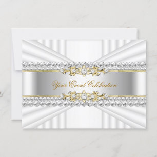 Elegant Silver White Gold Birthday Party Invitation