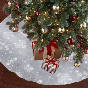 Elegant Silver White Snowflakes Brushed Polyester Tree Skirt