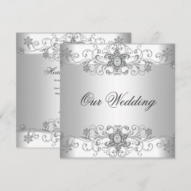 Elegant Silver White Wedding Invitation (Front/Back)