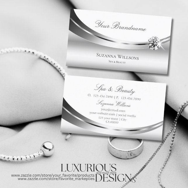 Elegant Silver White with Sparkly Diamond Stylish Business Card (Creator Uploaded)