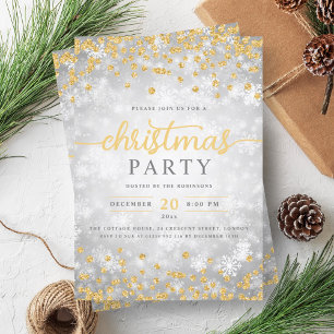 Elegant Silver Winter Diamonds Christmas Gold Invitation