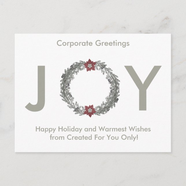 Elegant Silver Wreath Happy Holiday Corporate Card (Front)