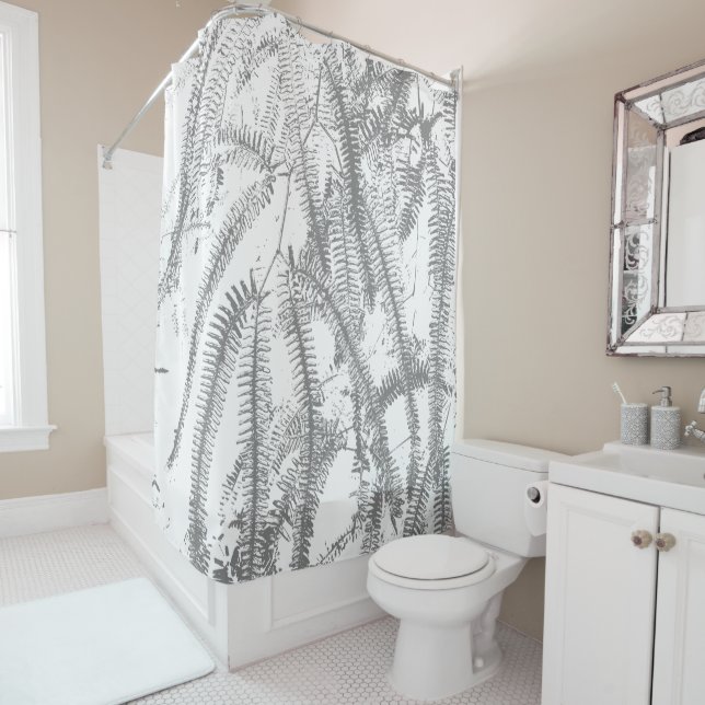 Elegant silvery fern pattern shower curtain (In Situ)