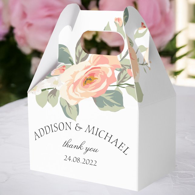 Elegant simpel floral favour box (Elegant simpel floral white favor box with your name and date.)