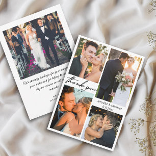 elegant simple 5 photos wedding collage thank you card