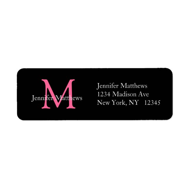 Elegant Simple Address Labels Pink Initial (Front)