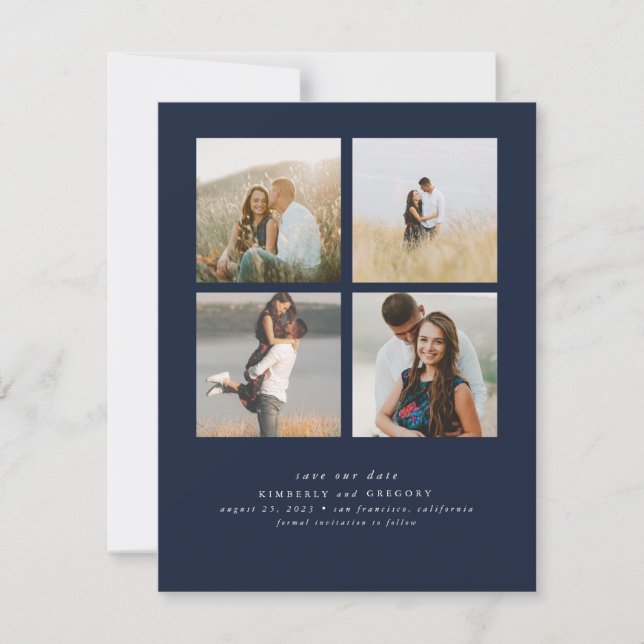 Elegant Simple and Cute Four Photos Save the Date (Front)