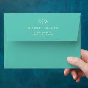 Elegant Simple Aquatic Awe with Monogram Wedding Envelope