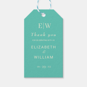 Elegant Simple Aquatic Awe with Monogram Wedding Gift Tags
