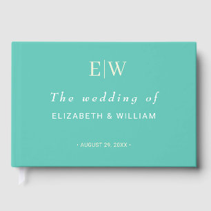 Elegant Simple Aquatic Awe with Monogram Wedding Guest Book
