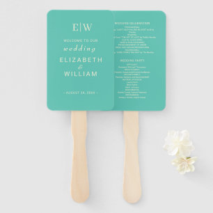 Elegant Simple Aquatic Awe with Monogram Wedding Hand Fan