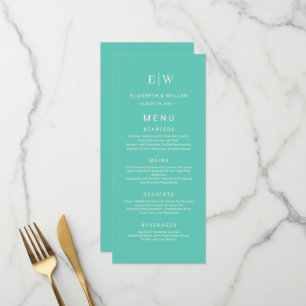 Elegant Simple Aquatic Awe with Monogram Wedding Menu