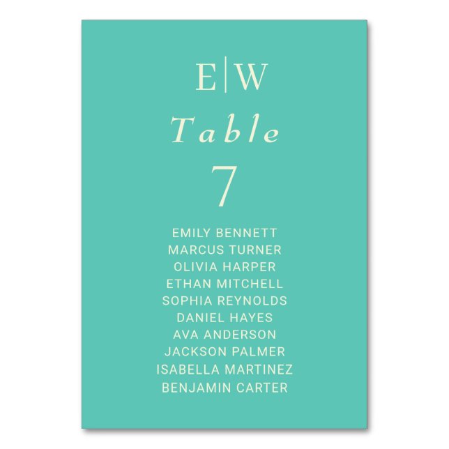 Elegant Simple Aquatic Awe with Monogram Wedding Table Number (Front)