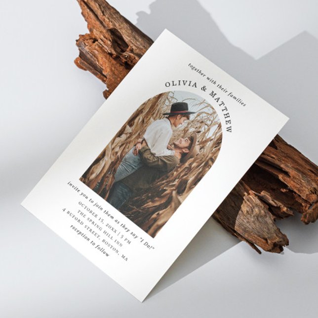 Elegant simple arch photo minimalist wedding invitation (Creator Uploaded)